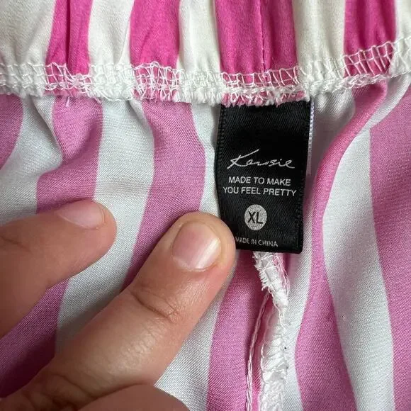 Kensie Pink & White Striped Button Pajama Shorts Set XL - Picture 9 of 12